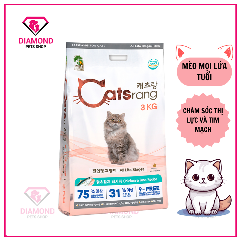 ] thức ăn hạt cho mèo mọi lứa tuổi catsrang túi 3kg