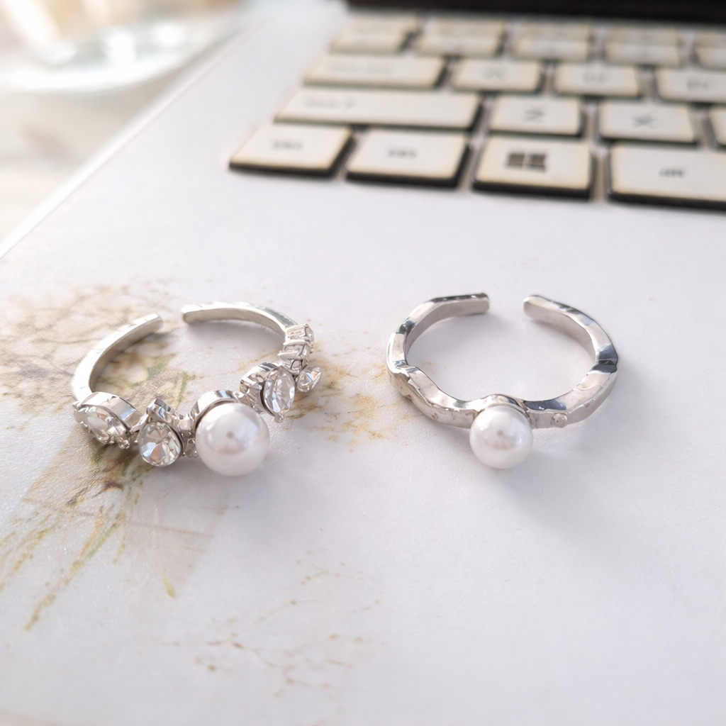 Nhẫn Nữ Hở Điều Chỉnh Size Đính Ngọc Trai Nhân Tạo & Đá Cubic Zirconia Cao Cấp - Phong Cách Hàn Quốc Thanh Lịch.