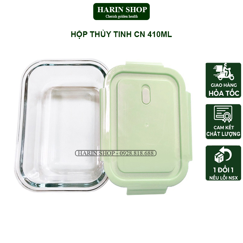 Hộp cơm văn phòng - hộp thủy tinh đựng thực phẩm, đồ ăn, tiện lợi, kín khí 410ml harin