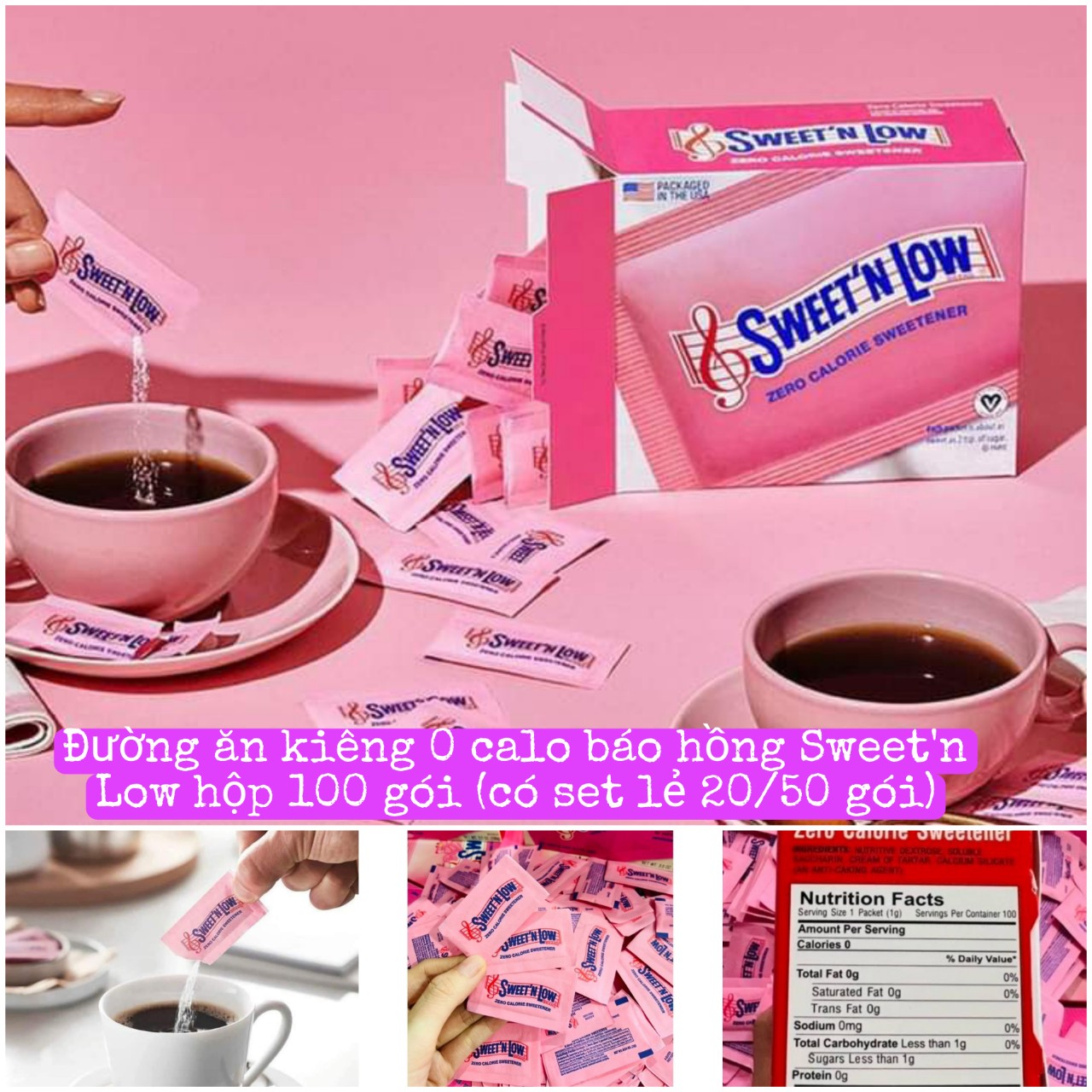 Đường ăn kiêng 0calo zero calories báo hồng Sweet'n Low dùng cho người tiểu đường hộp 100g