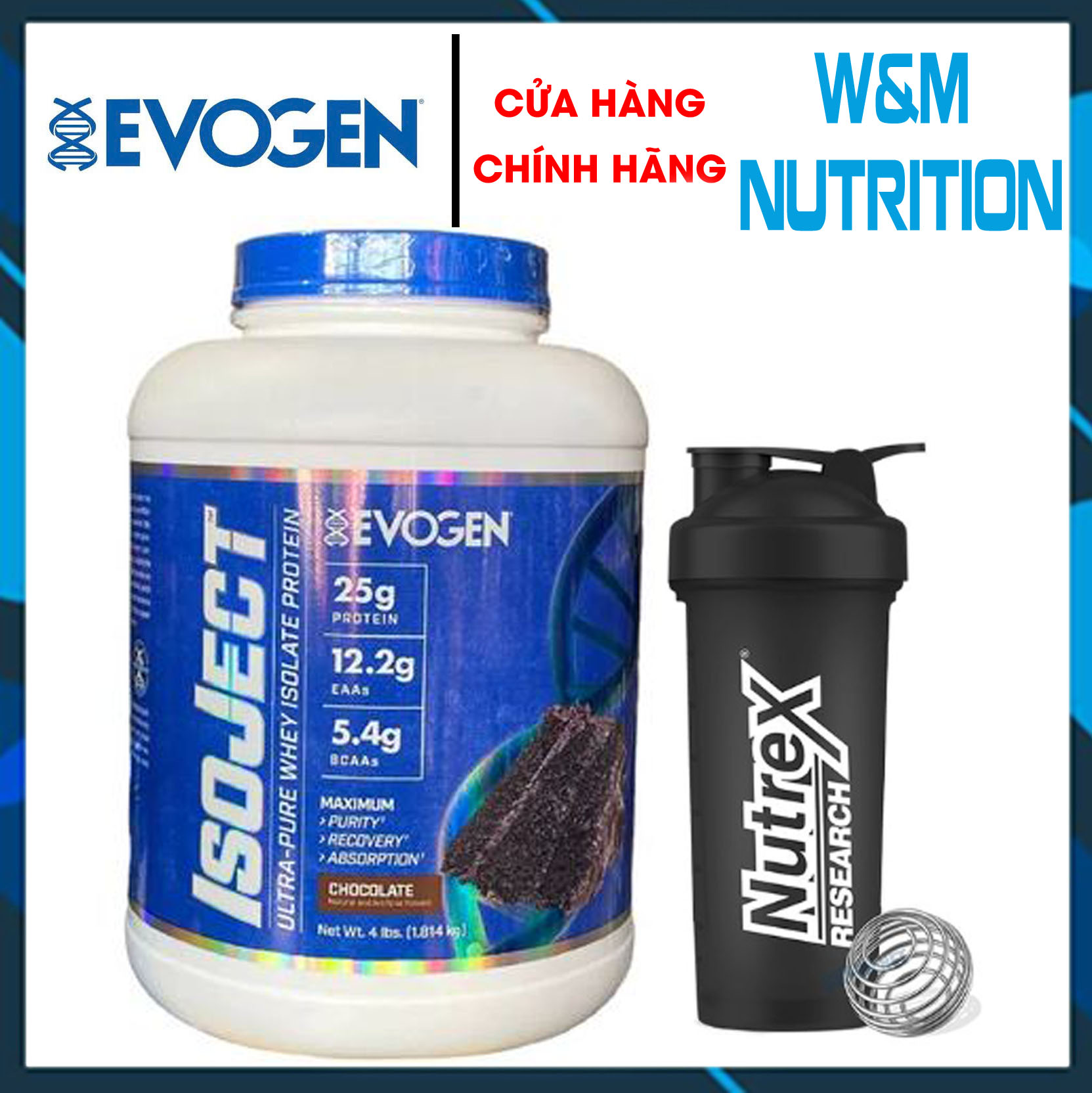 IsoJect Whey Protein Isolate Evogen 4lbs – Hỗ Trợ Tăng Cơ, Phục Hồi Cơ Bắp vị Socola