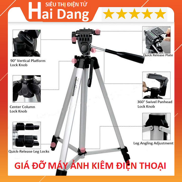 Chân máy ảnh chuyên nghiệp cỡ lớn Tripod 330A cho máy ảnh máy quay phim và điện thoại - Chân nhôm siêu nhẹ siêu bền - Chân Tripod WT-330A
