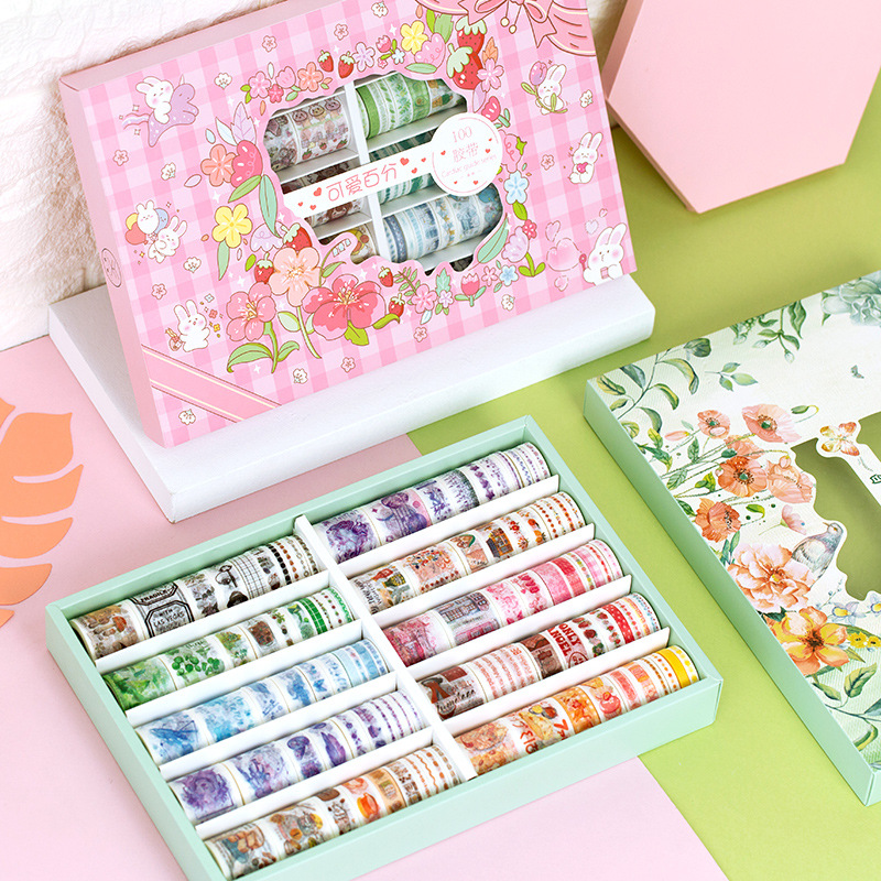 [COLORFUL] Hộp 100 cuộn washi tape dùng để dán trang trí - có tách lẻ 20 cuộn