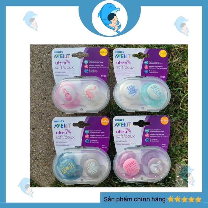 Ti giả ti ngậm chỉnh nha đầu dẹt siêu mềm avent ultra soft an toàn cho bé 6-18m