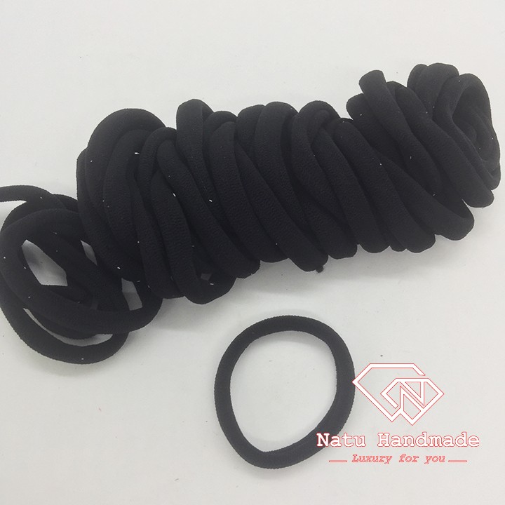 Nguyên liệu handmade - Chun buộc tóc trơn đen - loại to- gói 5 chiếc - chunden