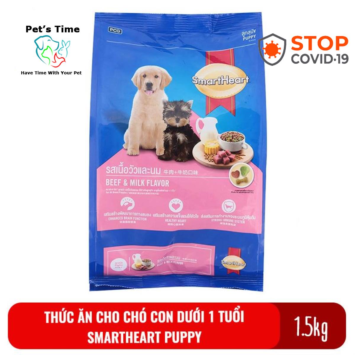 Thức ăn cho chó con dưới 1 tuổi Smartheart Puppy 1.5 kg - Thức ăn Smartheart cho chó con