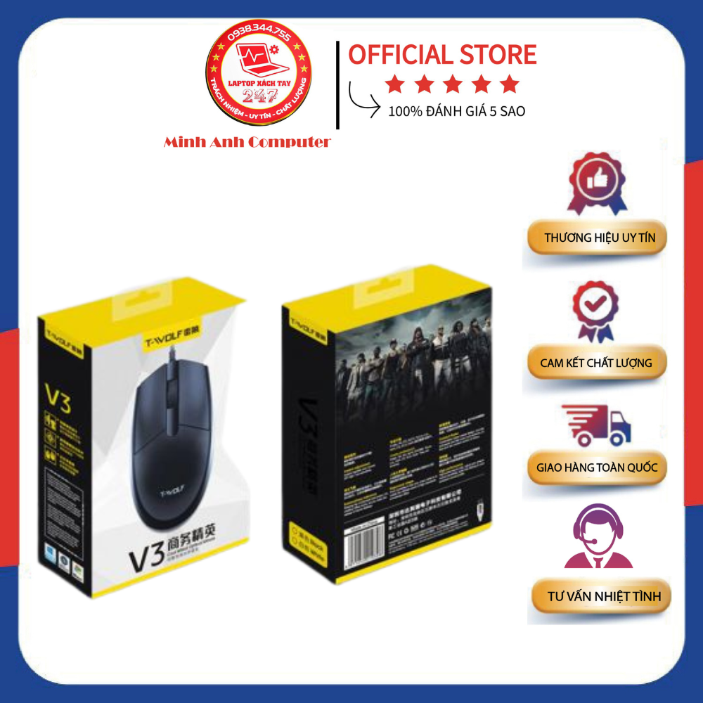 Mouse t - wolf v3 led game có dây cổng usb