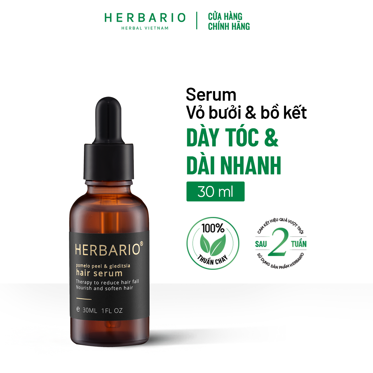 Serum mọc tóc Vỏ Bưởi và Bồ Kết Herbario 30ml (pomelo peel & gleditsia) chăm sóc tóc chuyên sâu tinh chất vỏ bưởi và bồ kết giúp Giảm rụng tóc, mọc tóc dài nhanh, mọc tóc dày và đen.