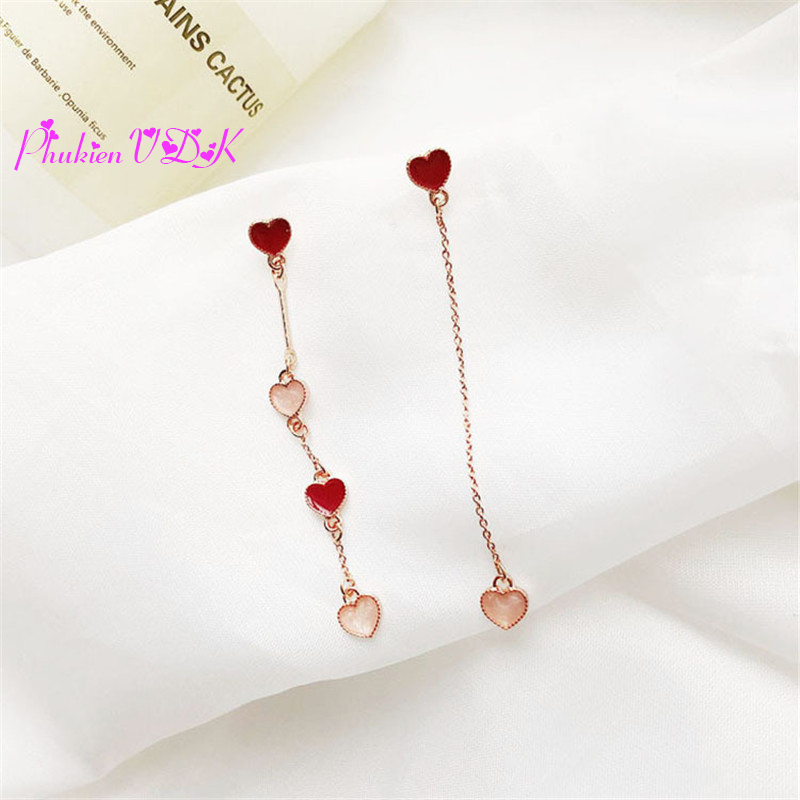 Bông tai dáng dài hình trái tim bất đối xứng