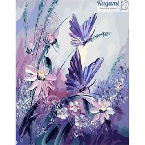 Tranh sơn dầu số hóa tự tô - Bướm và hoa màu tím môn