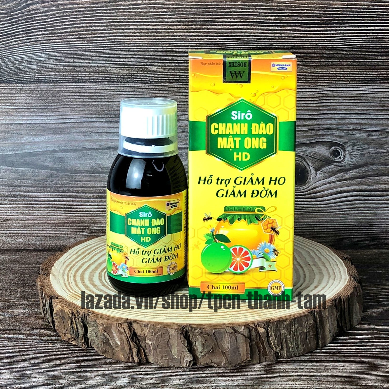 Siro ho chanh đào mật ong hd giảm ho tiêu đơm - chai 100ml