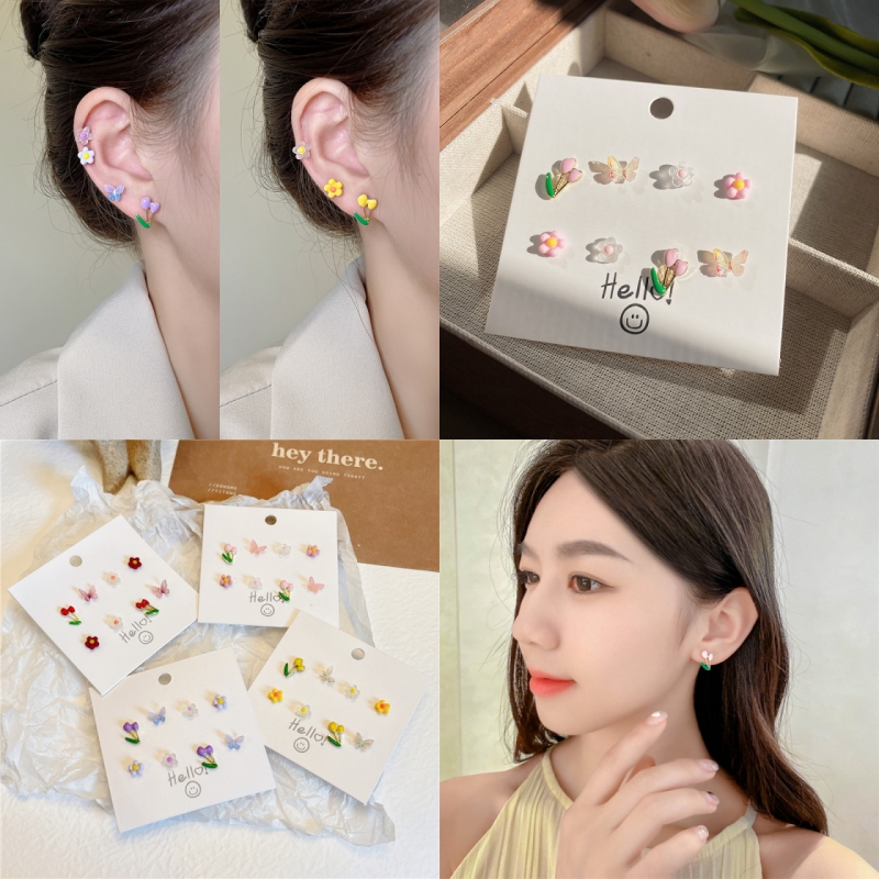 🔥 Bông tai Stud SetHoa đầy màu sắc Butterfly Stud Set Phụ kiện nữ Trang sức YVETTERY