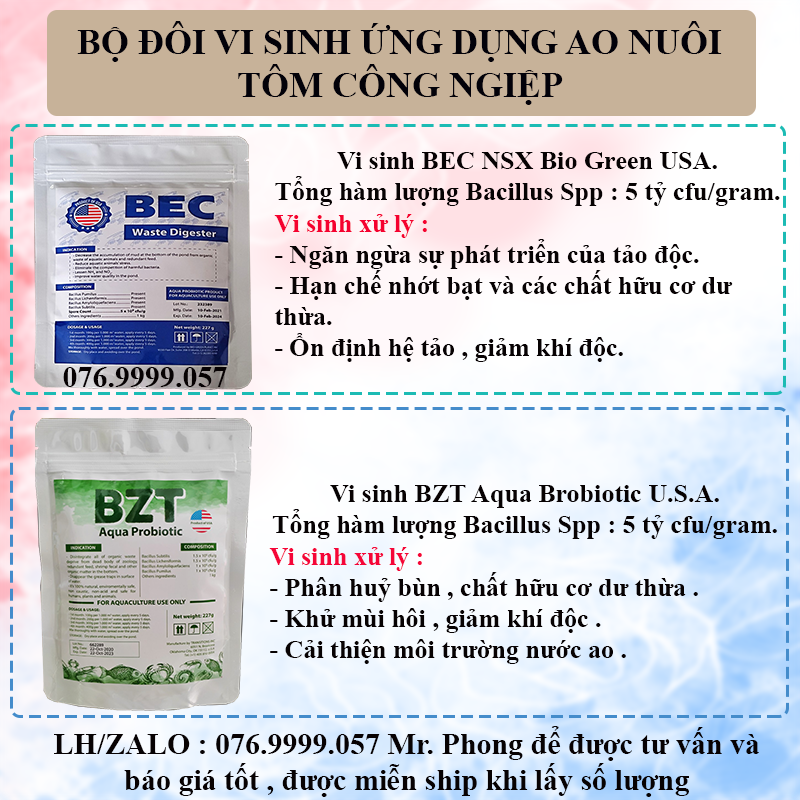 Combo gói vi sinh BEC - Vi sinh BZT vi sinh cắt tảo độc phân hủy nhớt bạt , vi sinh phân huỷ bùn - khử mùi hôi # vi sinh BEC BZT