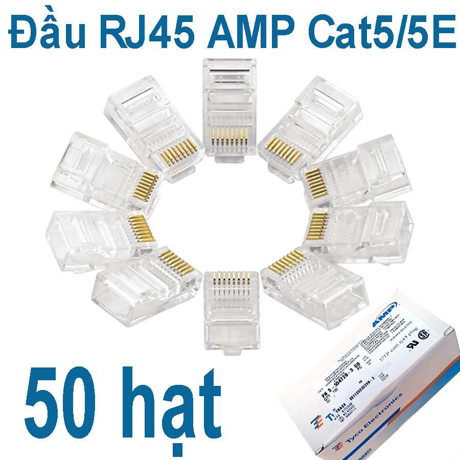 50 đầu rj45 amp cat5/5e - hạt mạng, đầu bấm mạng, đầu rj45, hạt mạng chính hãng