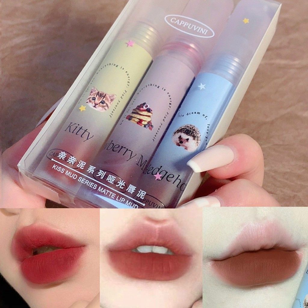 Set 3 cây son kem cappuvini kiss lip giaze matte chât son lì mịn môi