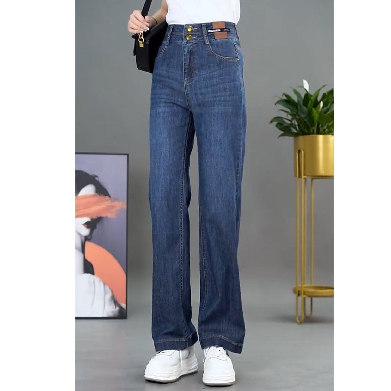 QUẦN JEAN ỐNG SUÔNG JEAN CO GIÃN 4 CHIỀU LƯNG CAO TRẺ Trng CHÂN DÀI MIÊN MAN