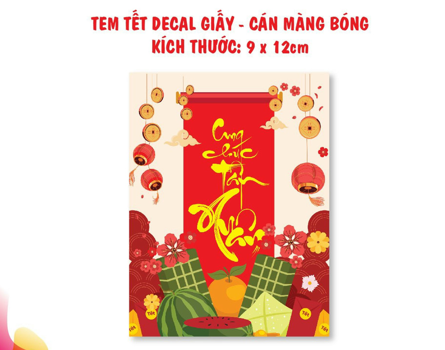 20 nhãn dán tết , tem dán lớn 9x12 cm cung chúc tân xuân, chúc mừng năm mới
