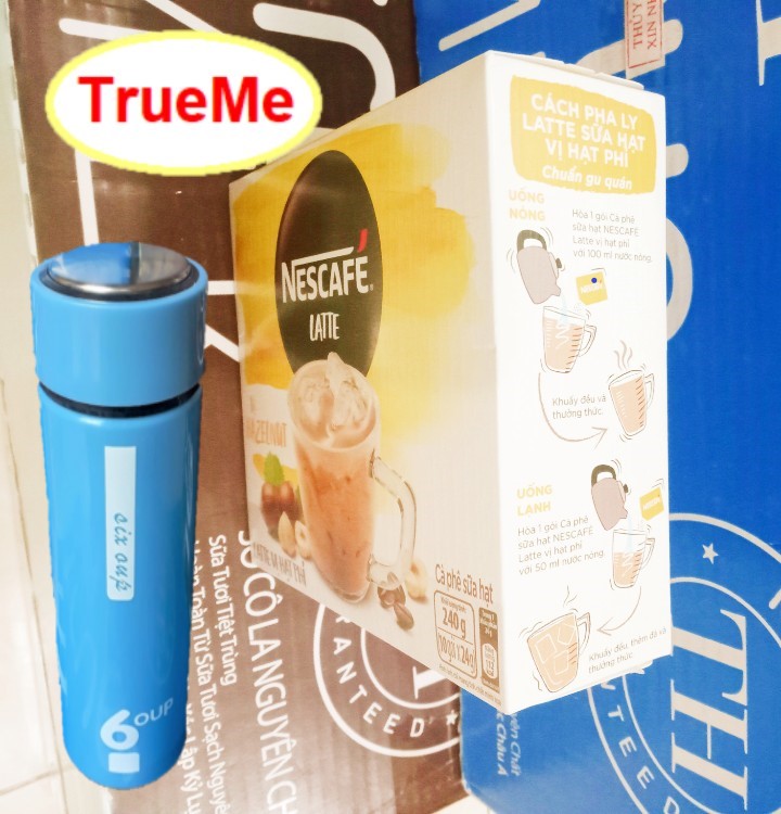 (Tặng bình) Hộp 10gói x 24g Nescafe Latte sữa vị Hạt Phỉ - Ca phe rang xay hoa tan - cafe sữa đá - n