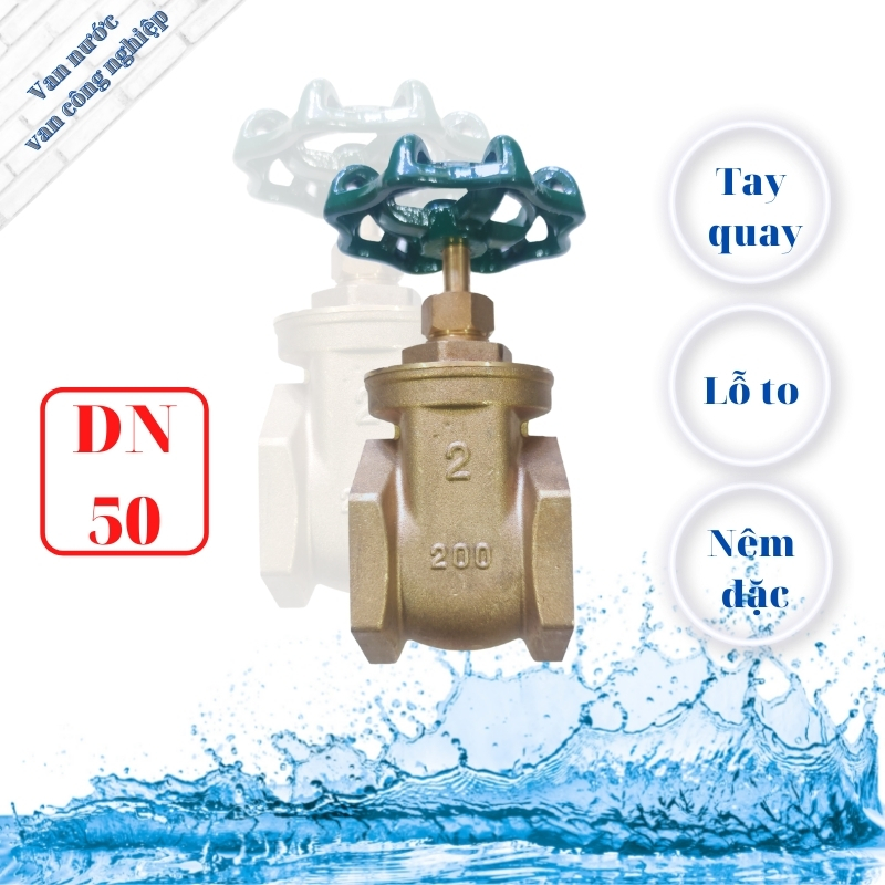 Van cửa phi 60 van cổng tay quay ( tay vặn ) van nước chất liệu bằng đồng thau