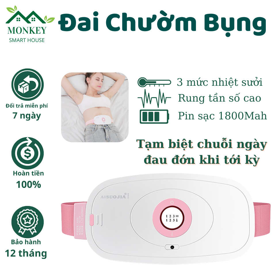Máy Massage Làm Ấm Bụng Giảm Đau Bụng Đau Lưng Cho Phụ Nữ Đến Kì, Đai Chườm Nóng Giảm Đau Bụng Kinh, Điều chỉnh 3 tốc độ, nhanh chóng làm nóng, máy massage làm ấm, đai làm ấm, đai đeo làm ấm giảm đau