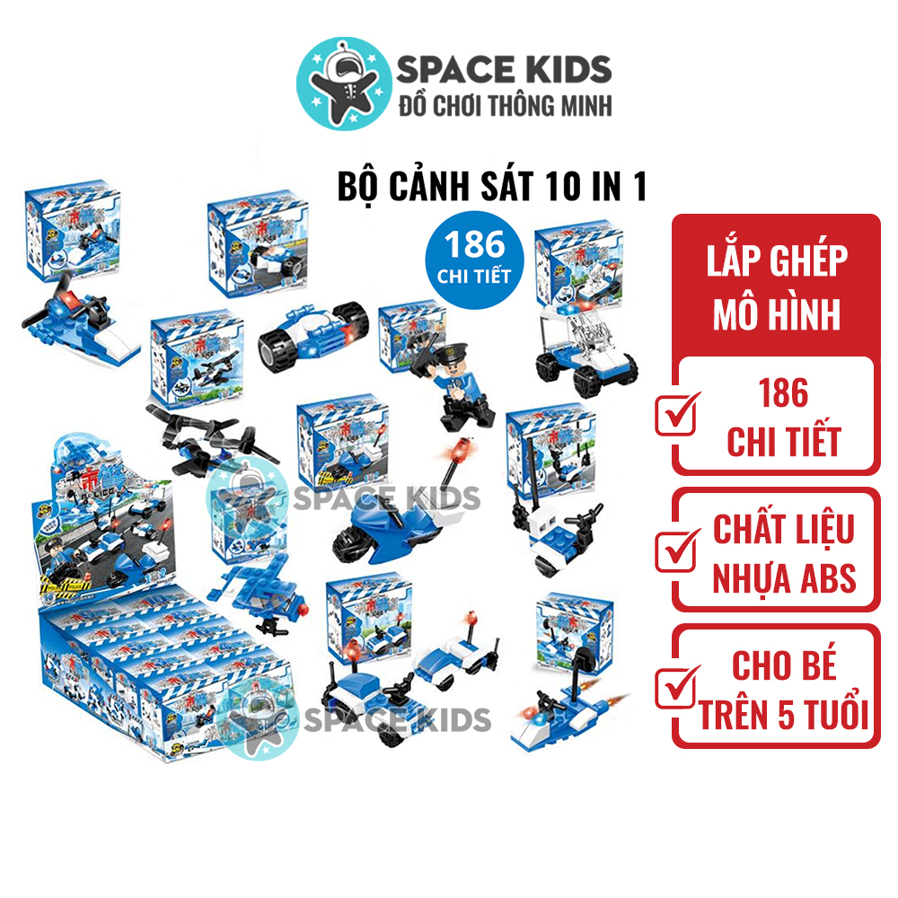 Đồ chơi cho bé, đồ chơi lắp ráp mô hình Cảnh sát 10 trong 1, 186 chi tiết cho bé tư duy sáng tạo