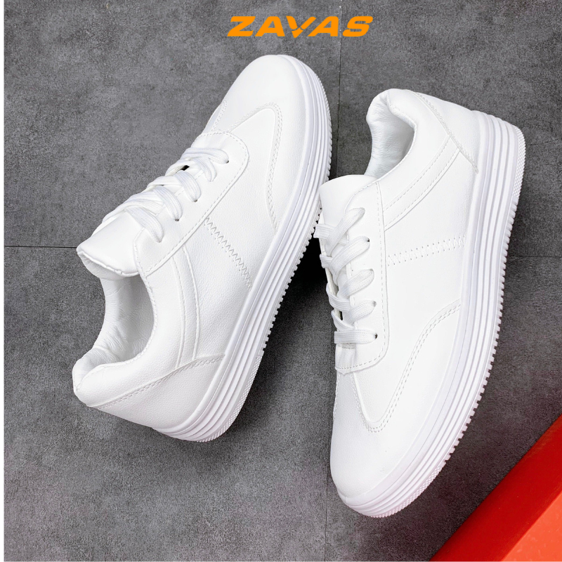Giày thể thao nam sneaker trắng ZAVAS bằng da thời trang đế cao 3cm form giày gọn gàng dễ mặc đồ đi êm chân - S410