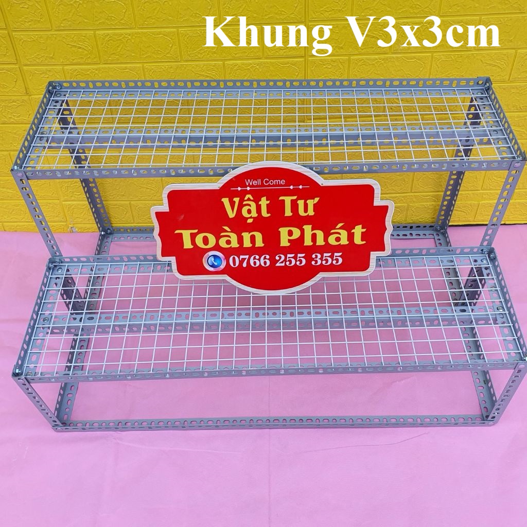 Kệ sắt V lỗ bậc thang 2 bậc Khung làm bằng V3 x3cm nhiều kích thước