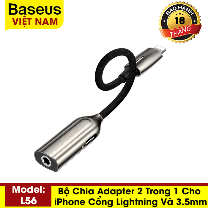 Bộ chia adapter chuyển đổi âm thanh Baseus L56 2 trong 1 Lightning ra cổng tai nghe 3.5 mm và cổng sạc cho iphone 78 iphone X iphone XS Max ( Vừa sạc vừa nghe nhạc) - Phân phối bởi Baseus Vietnam