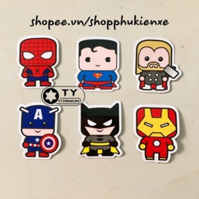 Combo 2 tem sticker siêu anh hùng size nhỏ dán nhiều vị trí siêu cool