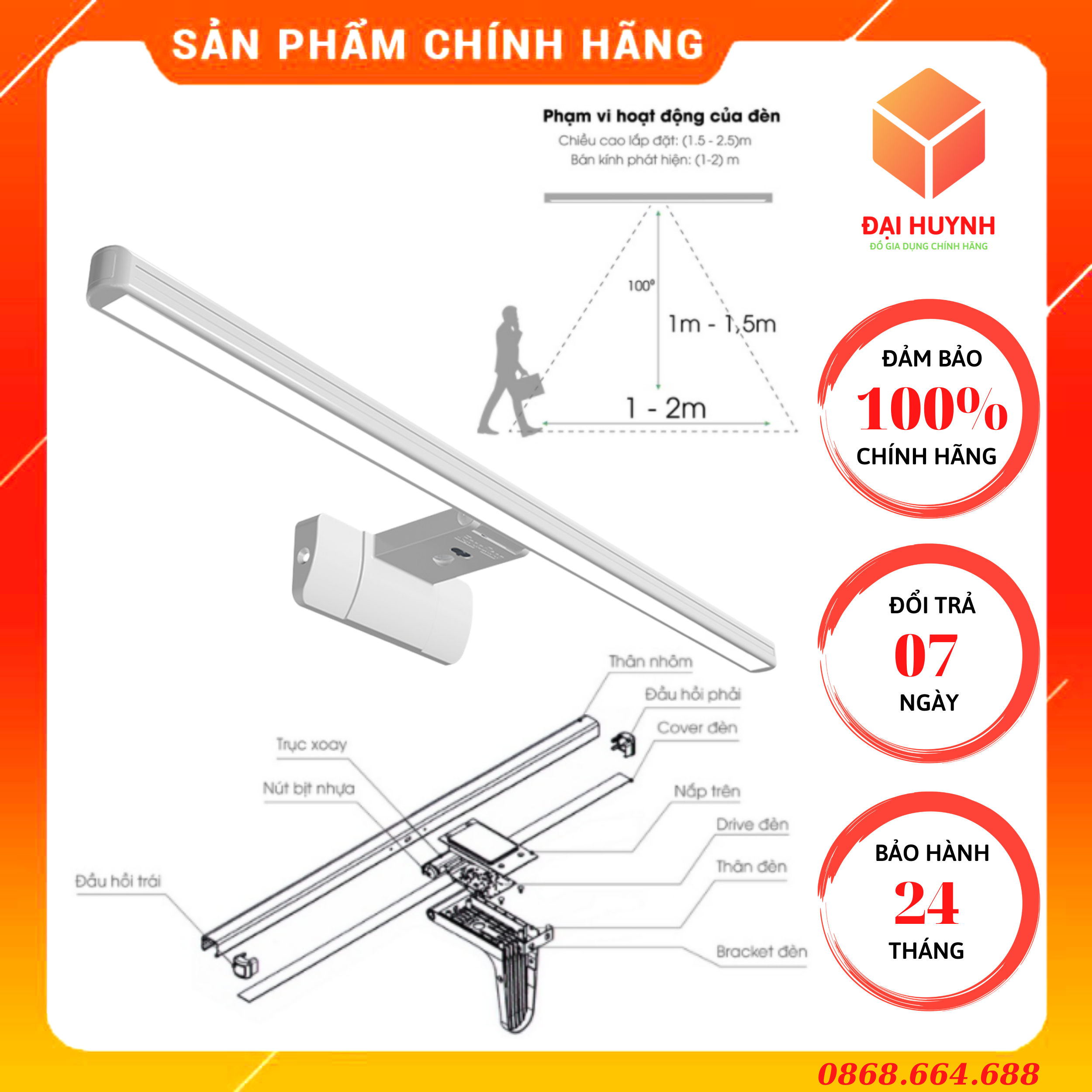 [ Bảo Hành 24 Tháng ] Đèn Gương Cảm Biến Cao Cấp 8w Rạng Đông G04.PIR 8W