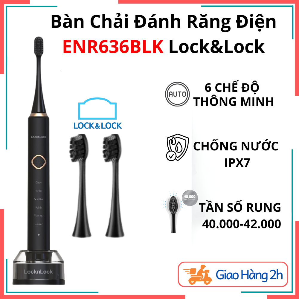  Bàn Chải Đánh Răng Điện Lock&Lock ENR636BLK- Với 6 Chế Độ Chải Răng Lông Bàn Chải Mềm Mại Bảo Vệ Răng Miệng Toàn Diện 