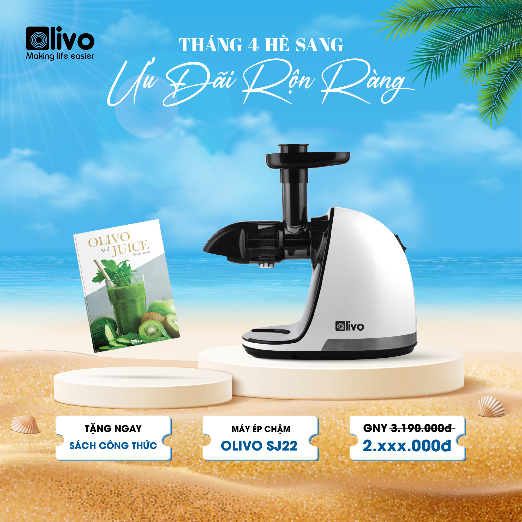 Máy Ép Chậm Trục Ngang Olivo SJ22 [Chính Hãng - BH 24 Tháng] Ép Rau Không Lo Kẹt Máy - Ép Kiệt Bã - Dễ Vệ Sinh