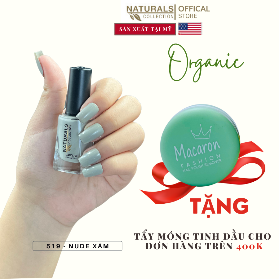 Sơn dưỡng thành phần hữu cơ phục hồi móng yếu, hư tổn USA NATURALS COLLECTION màu nude xám - 7.5ml - 519