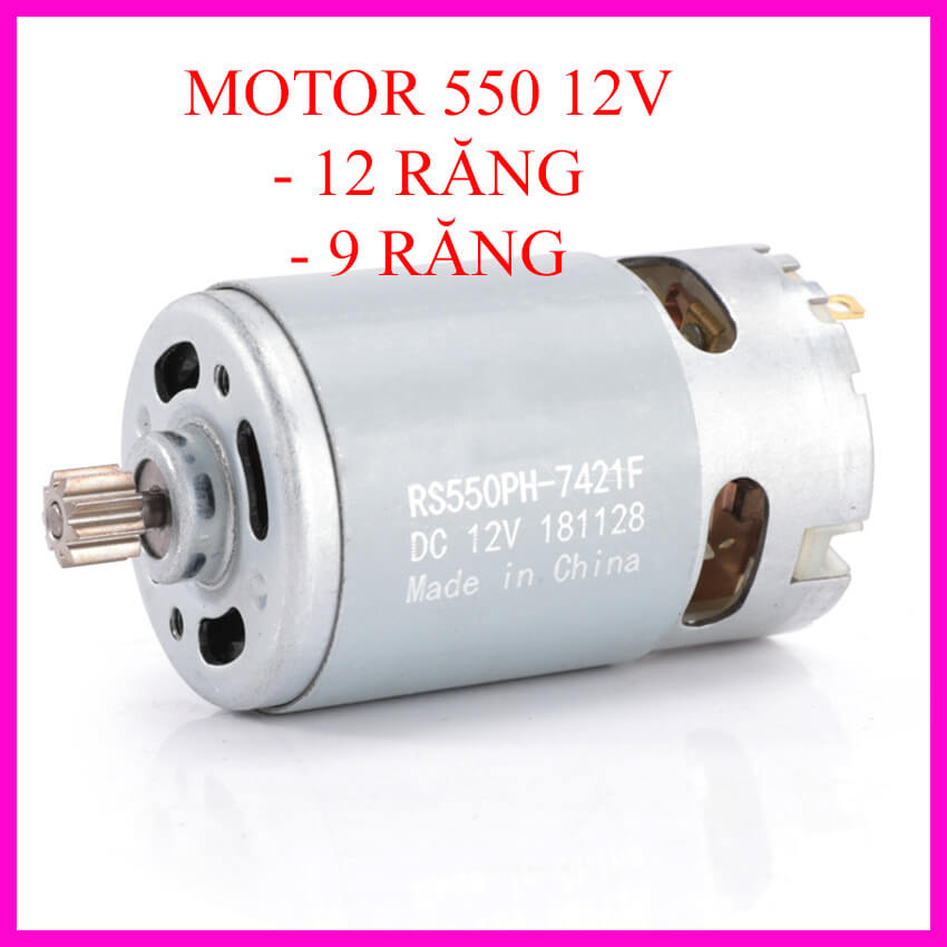 Motor DC RS 550 công suất cao có sẵn bánh răng chuyên cho máy pin 12v, động cơ máy khoan pin, máy bắt vít cầm tay 12v