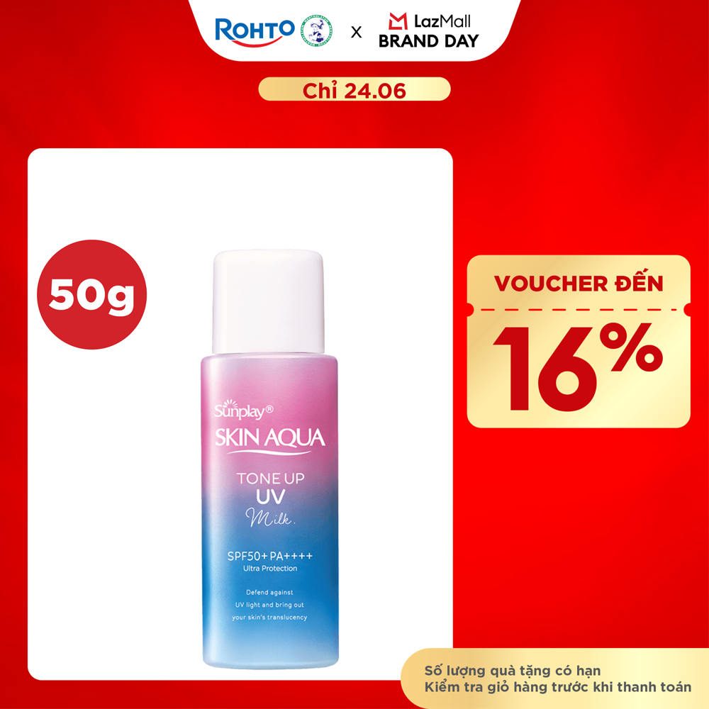 Kem chống nắng nâng tông Skin Aqua Tone up Lavender cho da tối màu  da vàng, dạng  sữa Sunplay Skin Aqua Tone Up UV Milk Lavender SPF 50+ PA++++ 50g