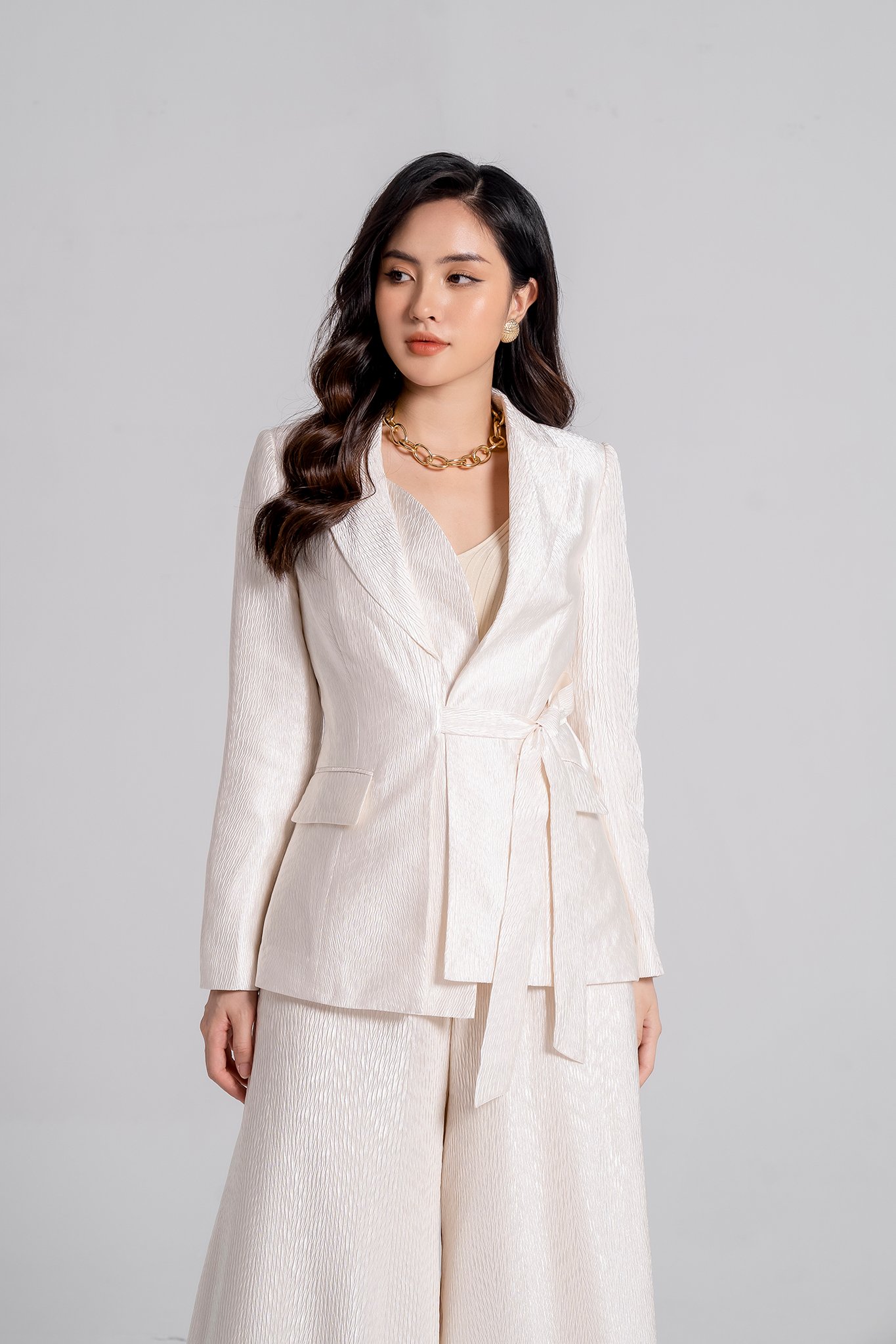 Áo vest công sở tay dài thắt nơ eva de eva 21aqae017b