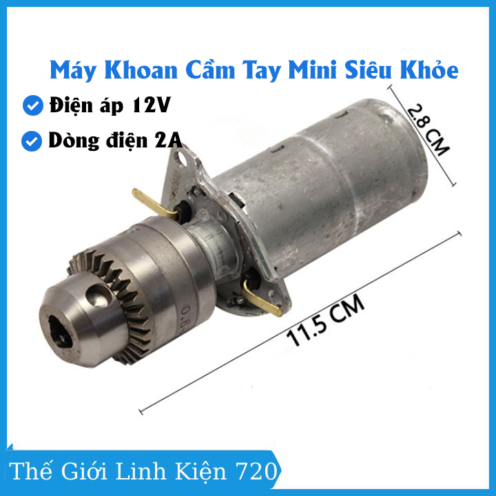 Máy khoan cầm tay mini 12V 2A, khoan mạch điện tử siêu khỏe