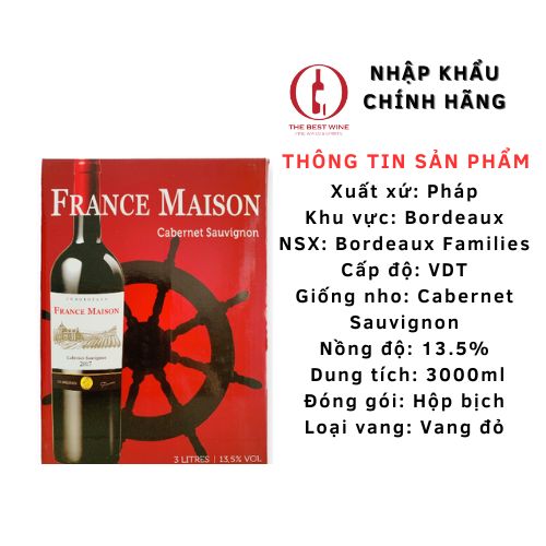 Vang bịch pháp france maison 3l nhập khẩu - vang đỏ