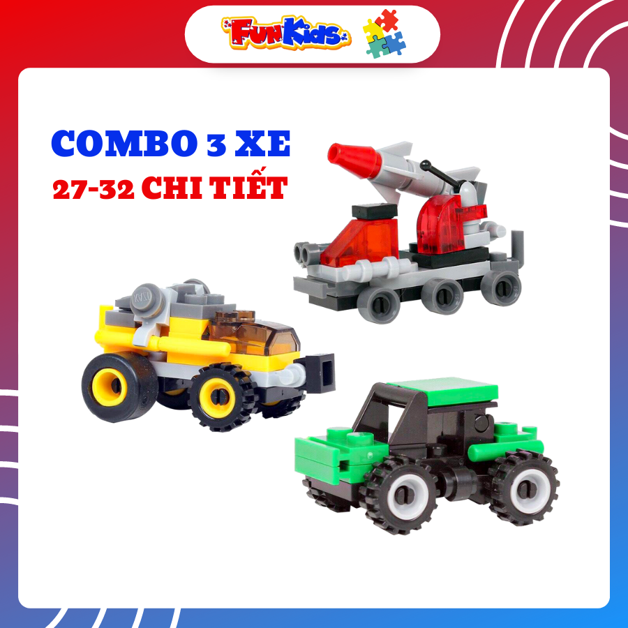 Combo Đồ Chơi Trẻ Em 3 Xe Ô Tô Xếp Hình Từ 27 Đến 32 Chi Tiết Nhựa Abs Cao Cấp Cho Bé Từ 4 Tuổi Trở Lên Phát Triển Trí Tuệ Và Sáng Tạo