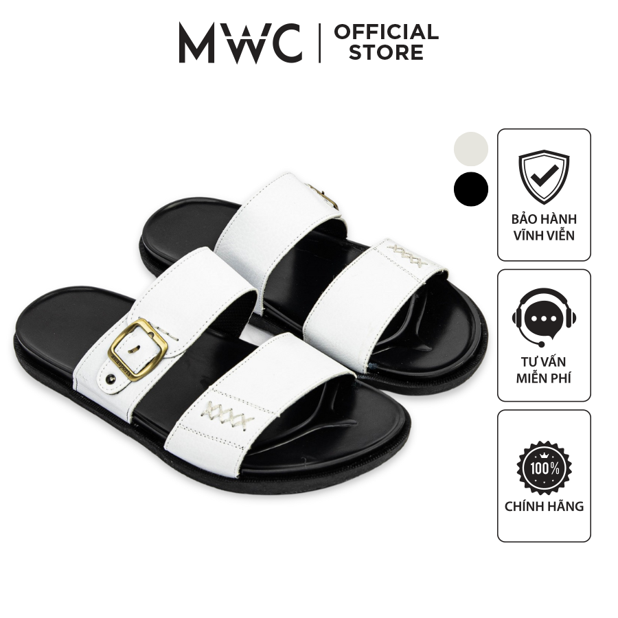 Dép Nam Thời Trang MWC Dép Lê Quai Ngang Đính Khóa Đế Bệt 2 Màu Đen Trắng Cá Tính NADE- 7680