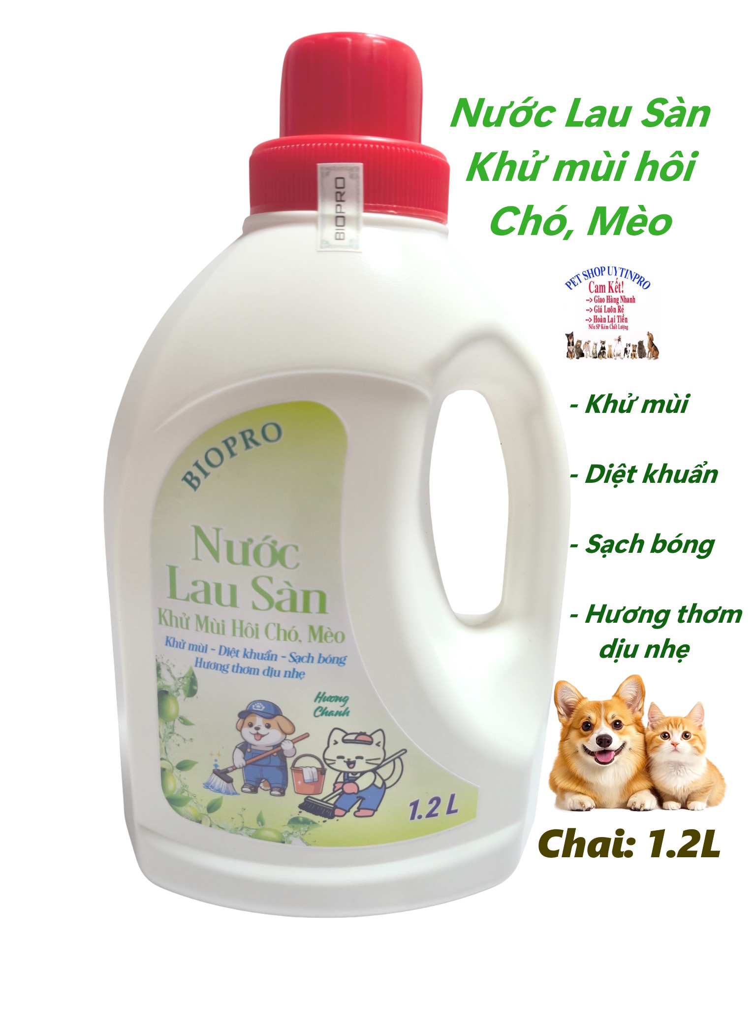 Nước lau sàn khử mùi hôi Chó Mèo Biopro Hương chanh chai 1.2L Giúp Sàn sạch bóng Khử mùi hôi Diệt khuẩn nhanh chóng