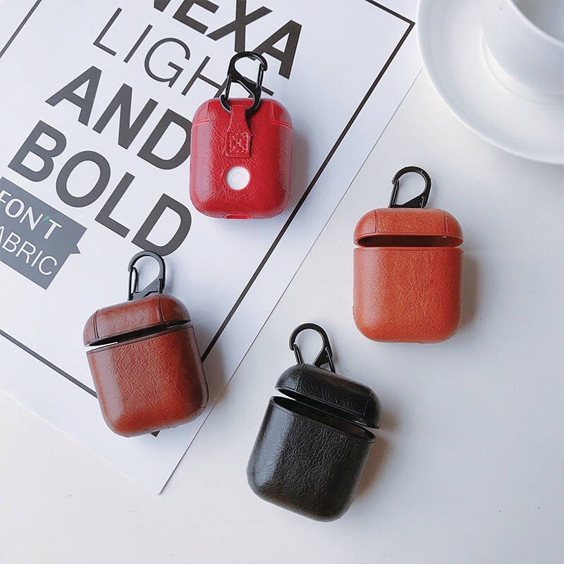 🌟 Vỏ bọc giả da trơn cho hộp sạc tai nghe Bluetooth AirPs 1 2 Pro 🌟 Case AirP Đen nâu đỏ