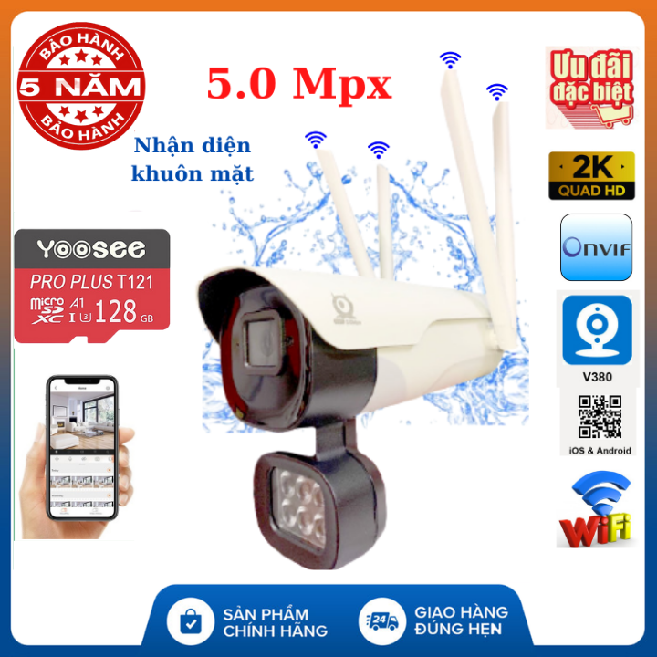 Camera wifi ngoài trời V380 PRO V008 4 râu 5.0Mpx , Nhận diện khuôn mặt , cảnh báo chống trộm, chống nước ip65 , , camera ip ngoài trời , camera chống nước , v380 , camera, camera V380 pro
