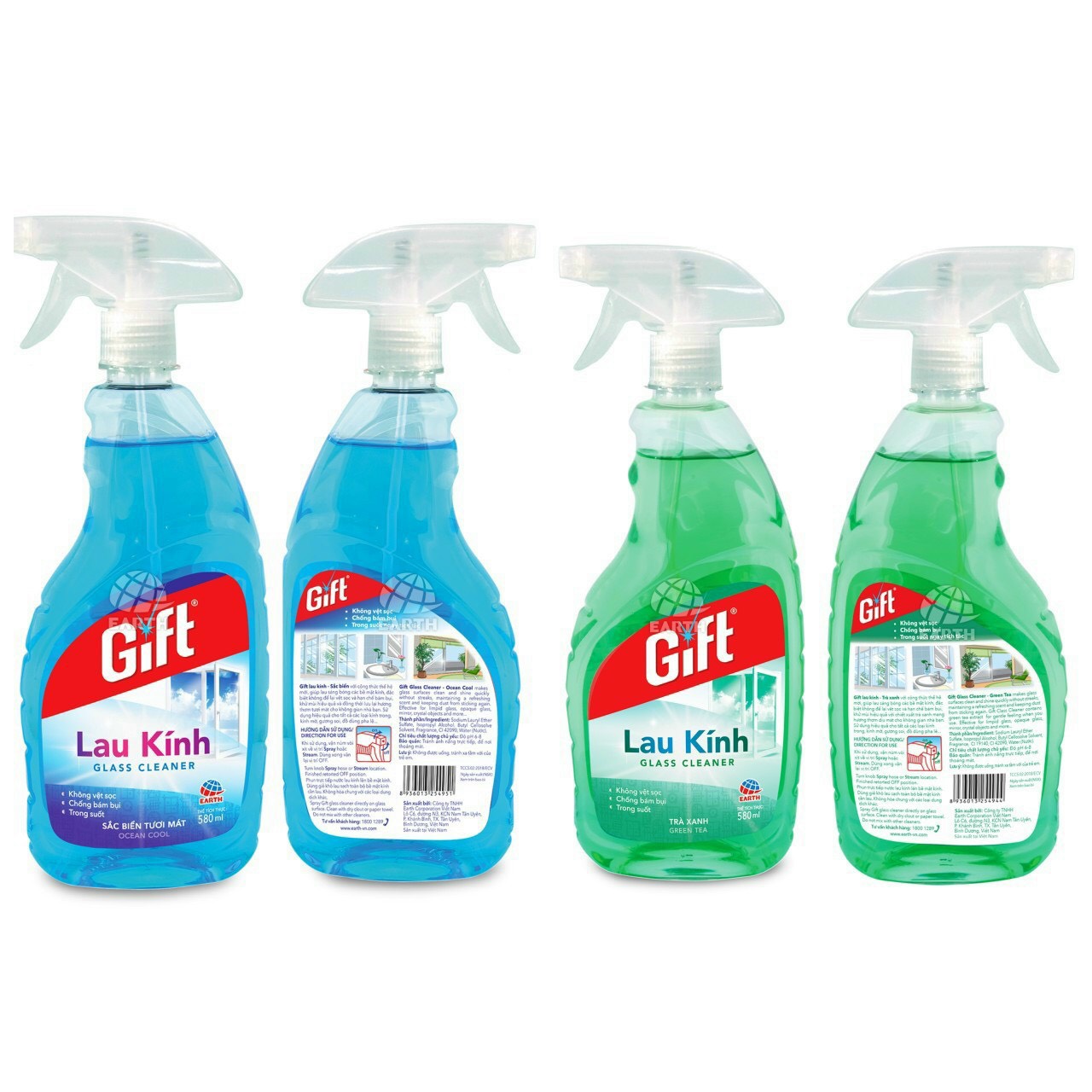 Nước lau kính Gift Sắc Biển - Trà Xanh 580ml Siêu sạch chống bám bụi