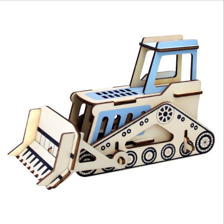 [HCM]Đồ chơi gỗ lắp ráp 3D- mô hình Xe Ủi Bulldozer- 21 mảnh ghép-cắt laser
