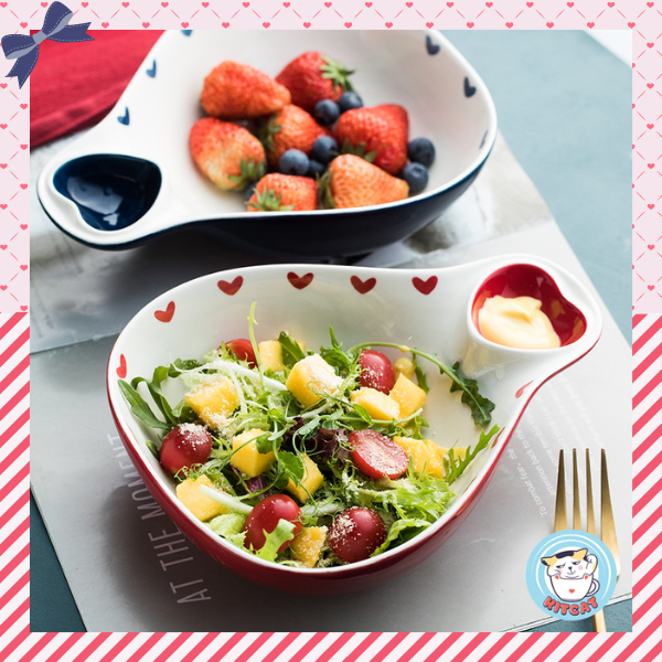 Đĩa salad trái tim phong cách Bắc Âu gốm sứ vẽ tay thủ công