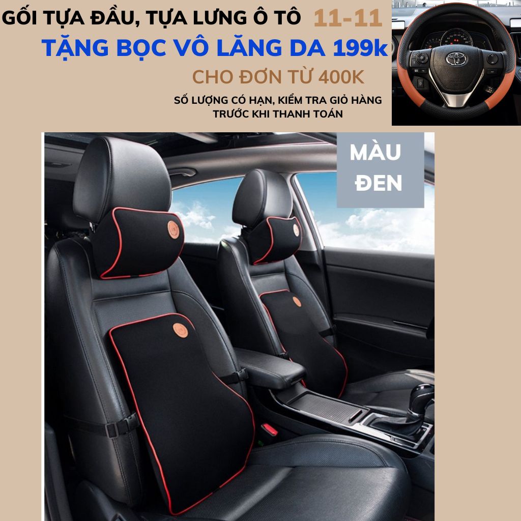 Gối tựa đầu và tựa lưng ô tô cao su non cao cấp, chống đau mỏi lưng, vai, cổ