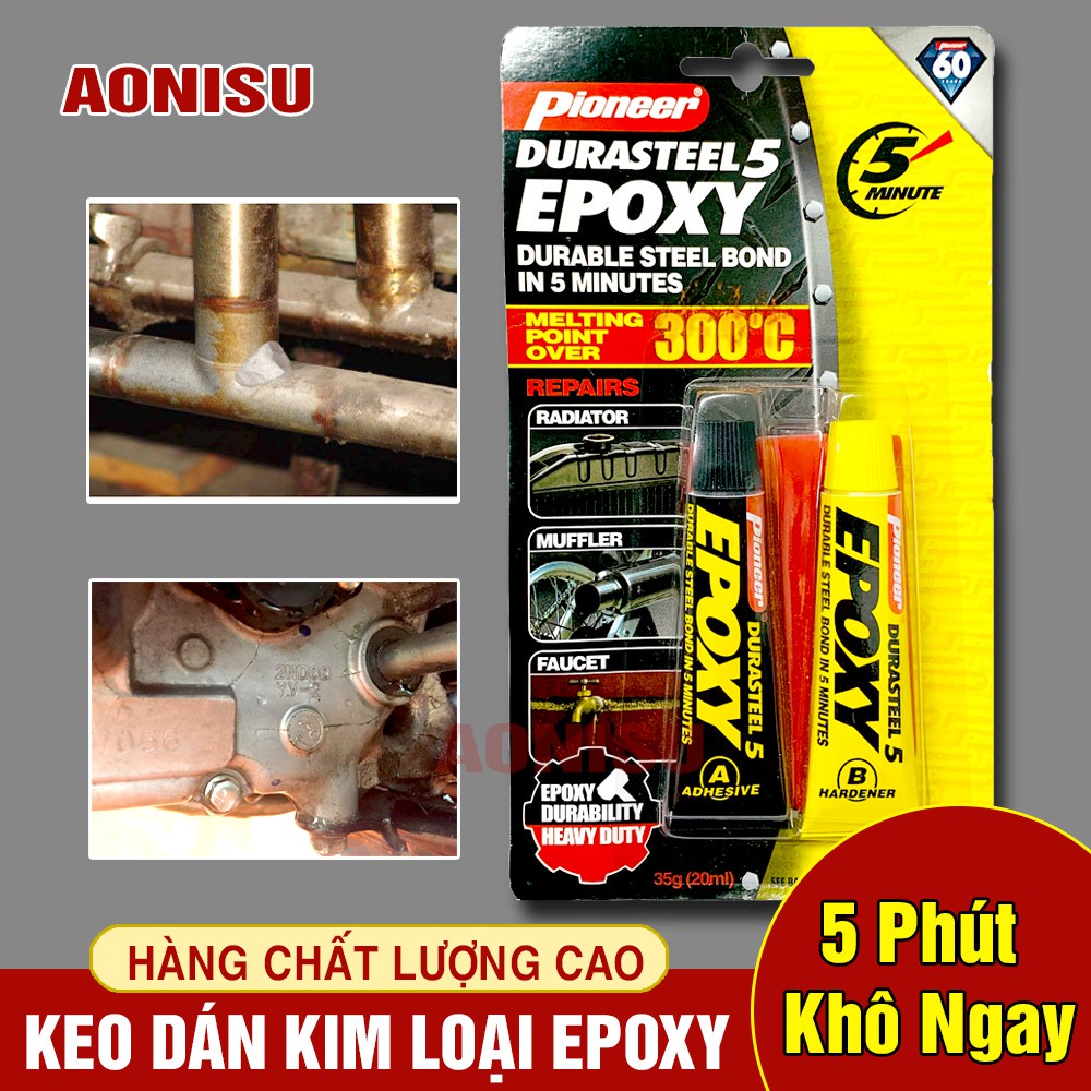 Keo Dán Kim Loại EPOXY 300 Độ ( 2 Tuýp Keo ) - Keo Dán Siêu Dính Khô Nhanh Trong 5 Phút, Keo Dán Kim Loại Chịu Nhiệt, Keo Dán Đa Năng, Dùng Để Dán Các Vật Kim Loại, Sắt, Thép, Đồng,...