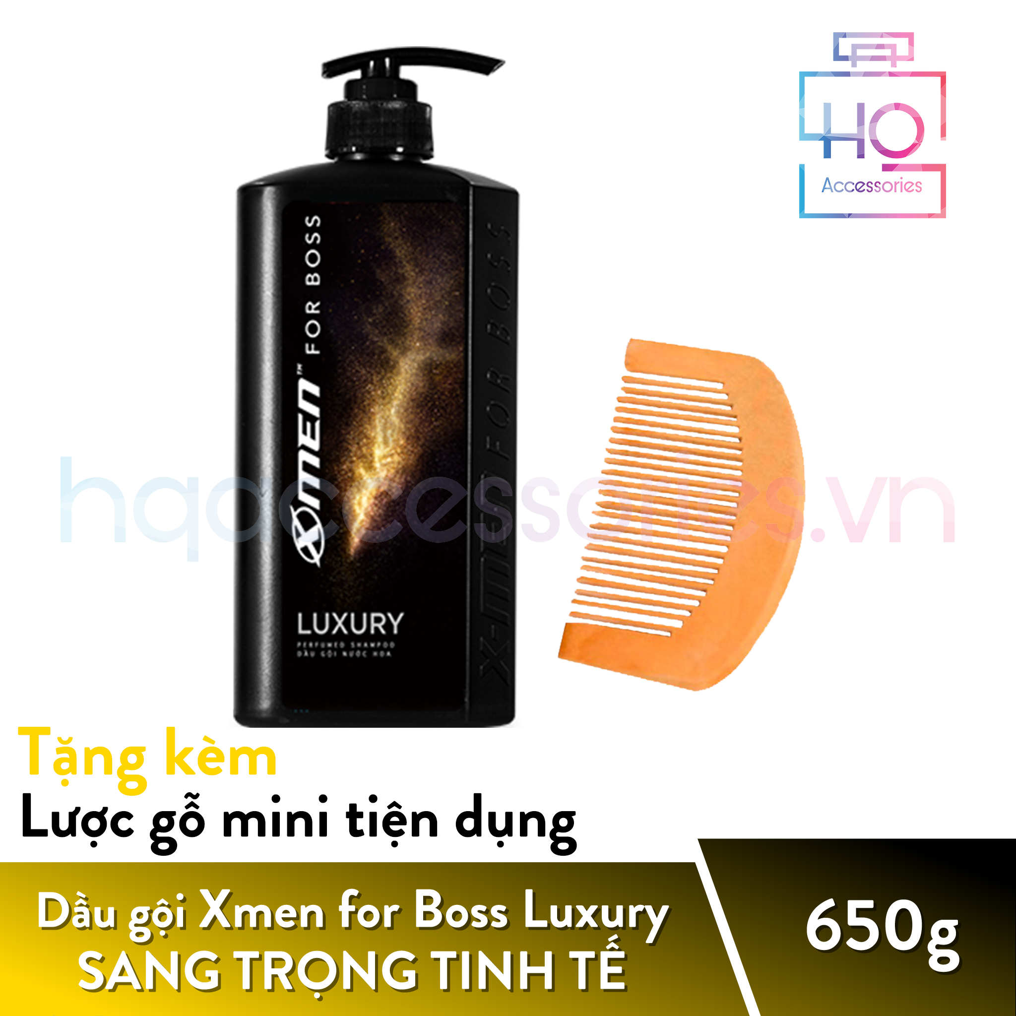Dầu gội Nước hoa Xmen for Boss Luxury 650g tặng kèm Lược gỗ mini tiện dụng
