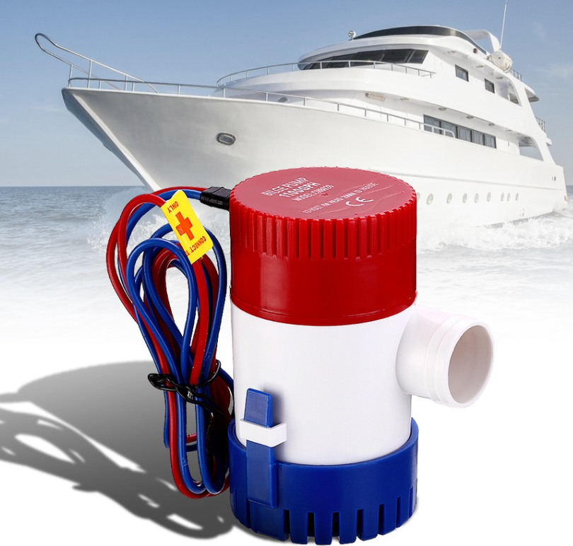 Máy Bơm nước 12V 24V bơm đáy tàu thuyền hồ cá, sàn nhà công suất cao 1100GPH dây đồng, bơm cao 4 mét